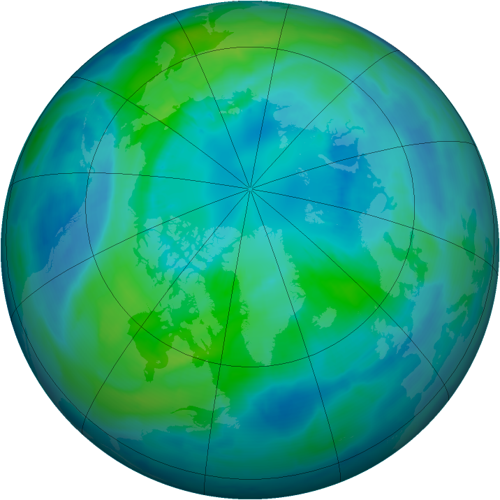 Arctic ozone map for 08 October 2012